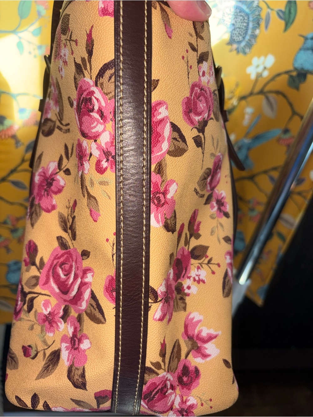 Dooney & Bourke Pink Floral Tote on Tan - Picture 5 of 8